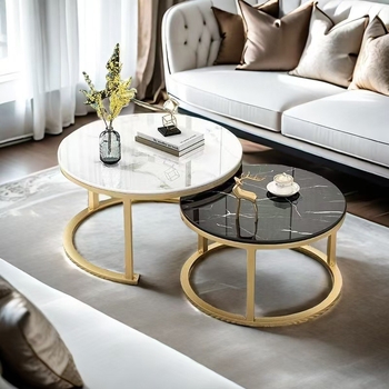 Kavos staliukas su apvaliu kraštų, plieno rėmas, viršus iš tankios plokštės, modernus minimalistinis Šiaurės stilius, modelis 001, surinkimas reikalingas.