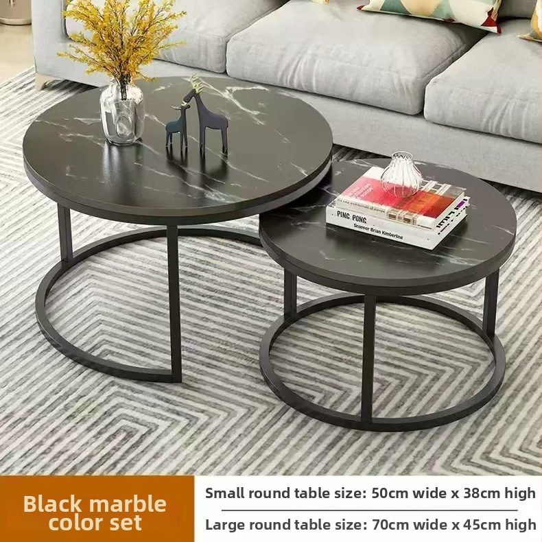 Kavos staliukas su apvaliu kraštų, plieno rėmas, viršus iš tankios plokštės, modernus minimalistinis Šiaurės stilius, modelis 001, surinkimas reikalingas.