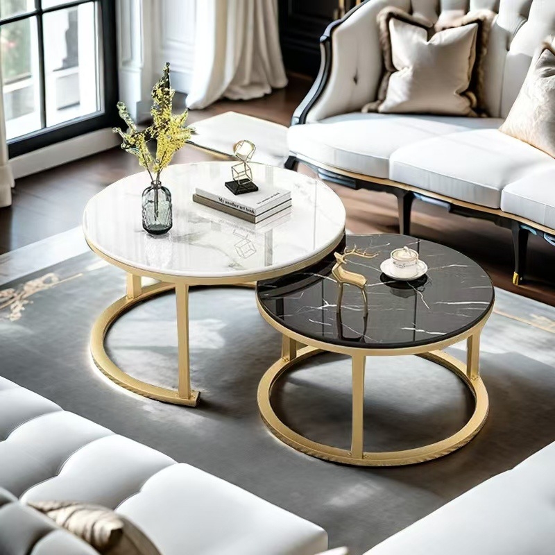 Kavos staliukas su apvaliu kraštų, plieno rėmas, viršus iš tankios plokštės, modernus minimalistinis Šiaurės stilius, modelis 001, surinkimas reikalingas.