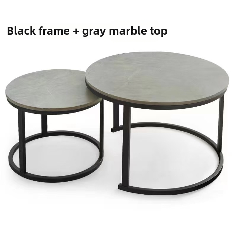 Kavos staliukas su apvaliu kraštų, plieno rėmas, viršus iš tankios plokštės, modernus minimalistinis Šiaurės stilius, modelis 001, surinkimas reikalingas.