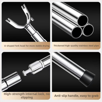 Izvelkama nerūsējošā tērauda drēbju žāvēšanas stienis ar dakšas galvu balkona lietošanai – mūsdienīgs minimālisma dizains