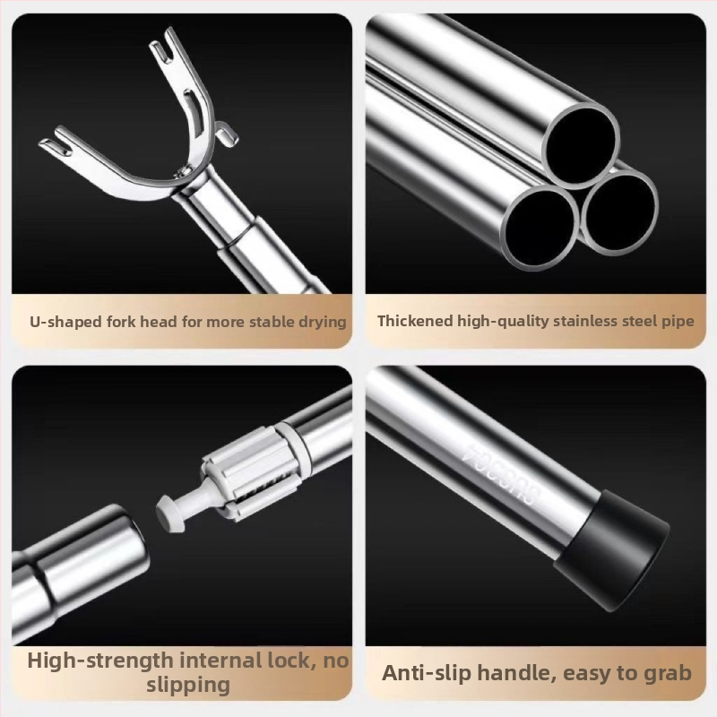 Izvelkama nerūsējošā tērauda drēbju žāvēšanas stienis ar dakšas galvu balkona lietošanai – mūsdienīgs minimālisma dizains