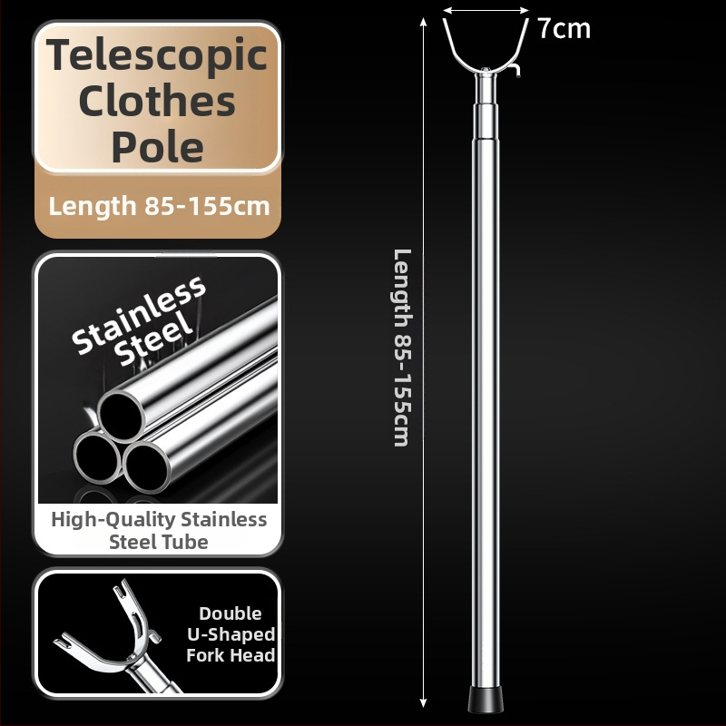 Izvelkama nerūsējošā tērauda drēbju žāvēšanas stienis ar dakšas galvu balkona lietošanai – mūsdienīgs minimālisma dizains