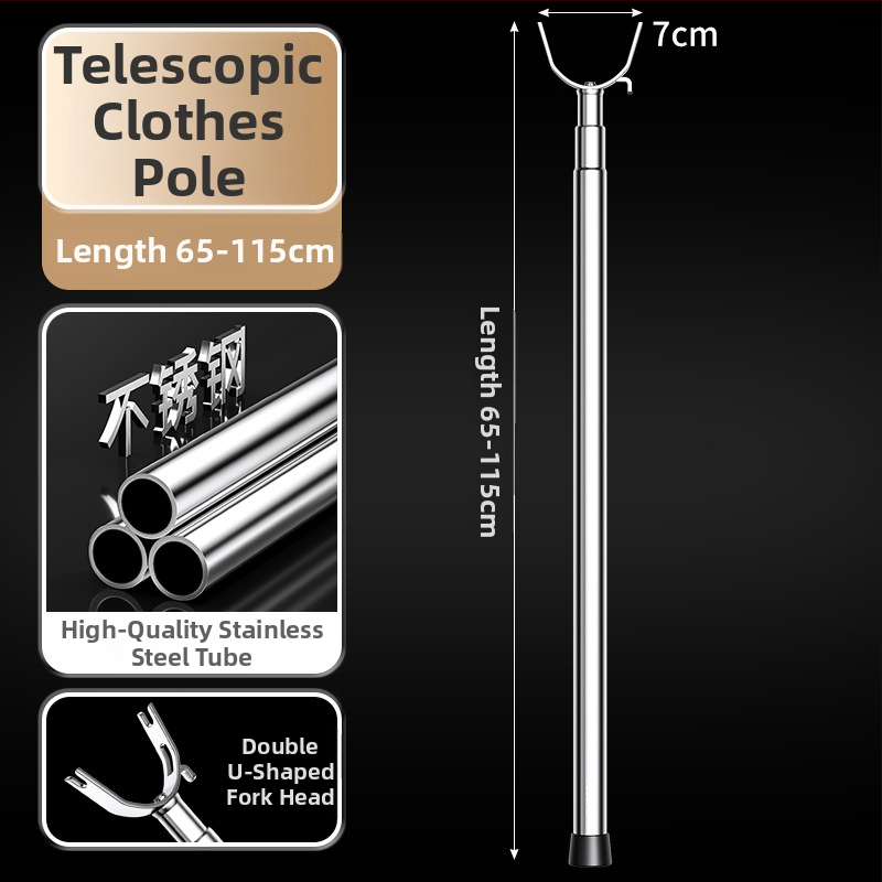 Izvelkama nerūsējošā tērauda drēbju žāvēšanas stienis ar dakšas galvu balkona lietošanai – mūsdienīgs minimālisma dizains