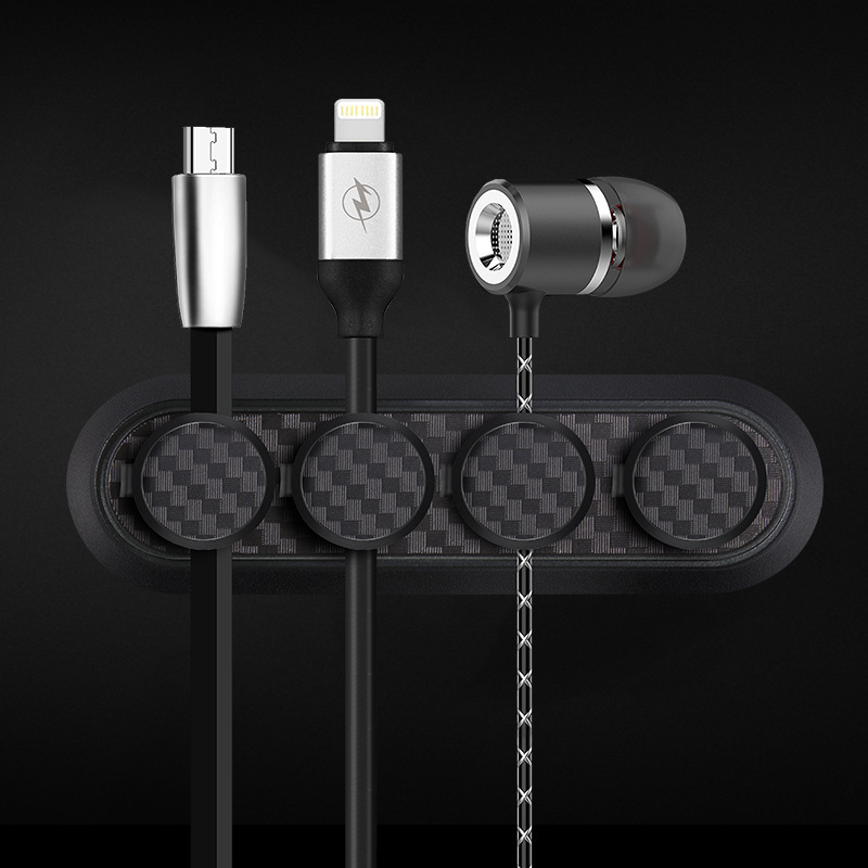 CT-050 magnetinis kabelių laikiklis mobiliesiems telefonams – anglies pluošto tekstūra, ABS/PA medžiaga, galingi magnetai