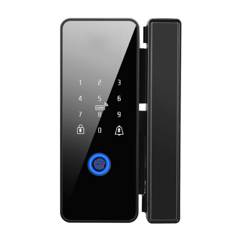 Стъклена врата със заключване по пръстов отпечатък, монтаж без пробиване, безрамков дизайн, електронен достъп с парола, модел 008 (ZHONGYAN).