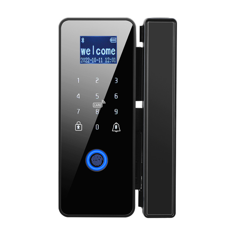 Стъклена врата със заключване по пръстов отпечатък, монтаж без пробиване, безрамков дизайн, електронен достъп с парола, модел 008 (ZHONGYAN).