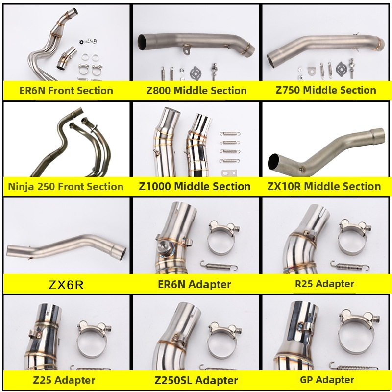 Motocyklove výfukové potrubie – stredná predná časť pre Kawasaki ER6N/Z800/Z750/Ninja 250/Z1000/ZX10R/ZX6R, značka Mopie, model 0000