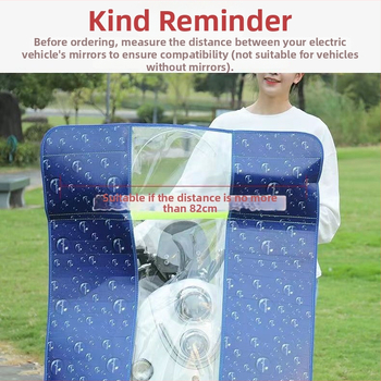 Priekšējā vējstikla aizsargs elektriskajam motociklam, HD caurspīdīga membrāna, materiāls: alumīnija plēve + PVC, modelis 001, attālums starp spoguļiem līdz 85 cm, saules aizsardzība, saliekams