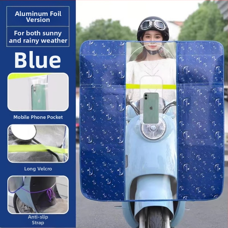 Priekšējā vējstikla aizsargs elektriskajam motociklam, HD caurspīdīga membrāna, materiāls: alumīnija plēve + PVC, modelis 001, attālums starp spoguļiem līdz 85 cm, saules aizsardzība, saliekams