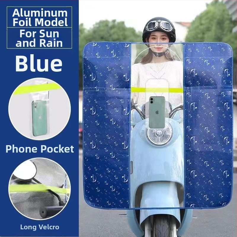 Priekšējā vējstikla aizsargs elektriskajam motociklam, HD caurspīdīga membrāna, materiāls: alumīnija plēve + PVC, modelis 001, attālums starp spoguļiem līdz 85 cm, saules aizsardzība, saliekams