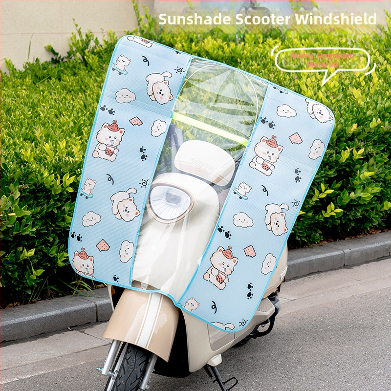 Priekšējā vējstikla aizsargs elektriskajam motociklam, HD caurspīdīga membrāna, materiāls: alumīnija plēve + PVC, modelis 001, attālums starp spoguļiem līdz 85 cm, saules aizsardzība, saliekams