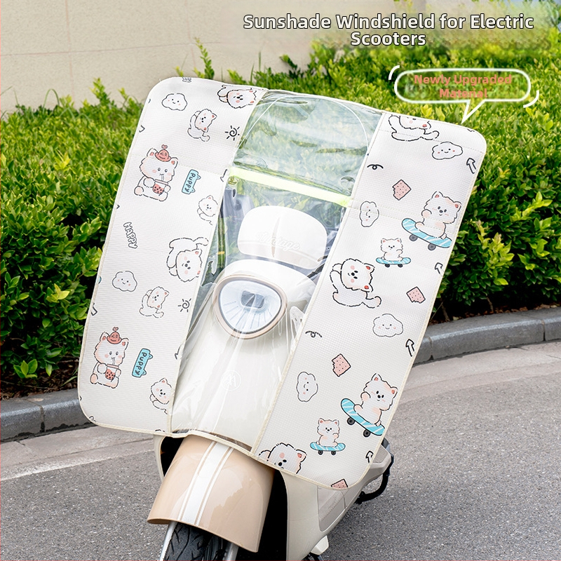 Priekšējā vējstikla aizsargs elektriskajam motociklam, HD caurspīdīga membrāna, materiāls: alumīnija plēve + PVC, modelis 001, attālums starp spoguļiem līdz 85 cm, saules aizsardzība, saliekams