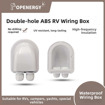 RV savienojumu kārba, divām atverēm, aizsardzība pret šļakatām, plastmasas korpuss, fotovoltiskā stiprinājuma piederums