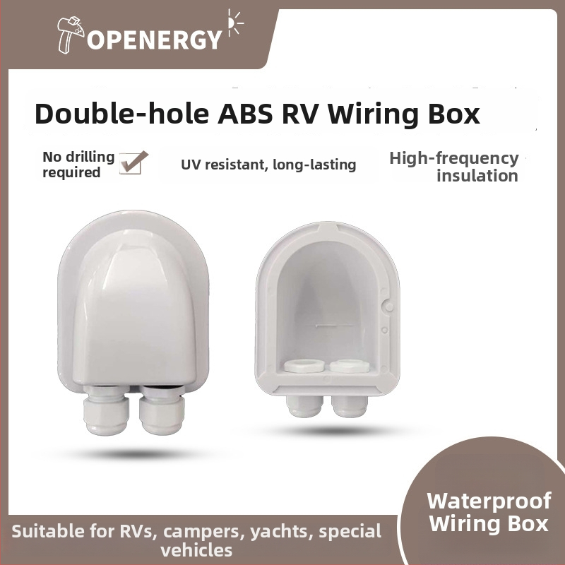 RV savienojumu kārba, divām atverēm, aizsardzība pret šļakatām, plastmasas korpuss, fotovoltiskā stiprinājuma piederums