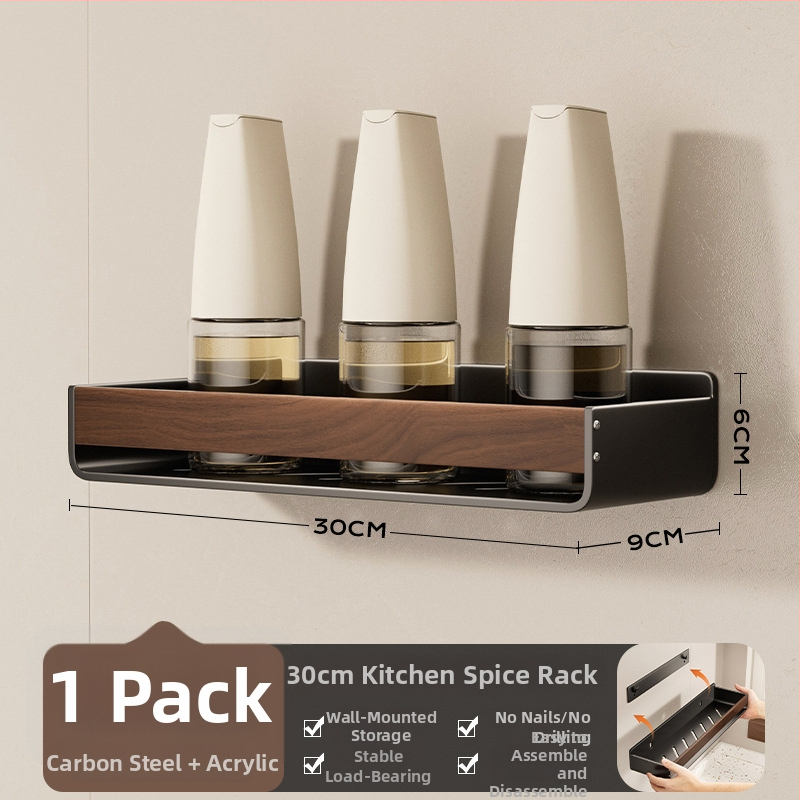 Bathboer Daugiafunkcinis virtuvės prieskonių laikiklis, anglies plienas + akrilas, sieninis montavimas, be gręžimo, paprastas modernus stilus