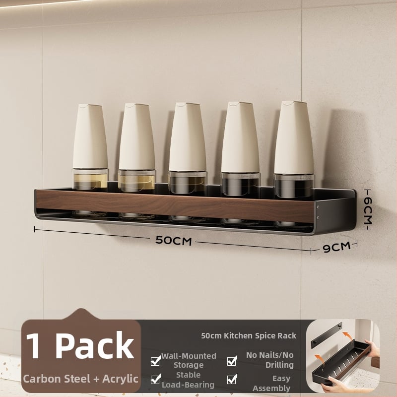 Bathboer Daugiafunkcinis virtuvės prieskonių laikiklis, anglies plienas + akrilas, sieninis montavimas, be gręžimo, paprastas modernus stilus