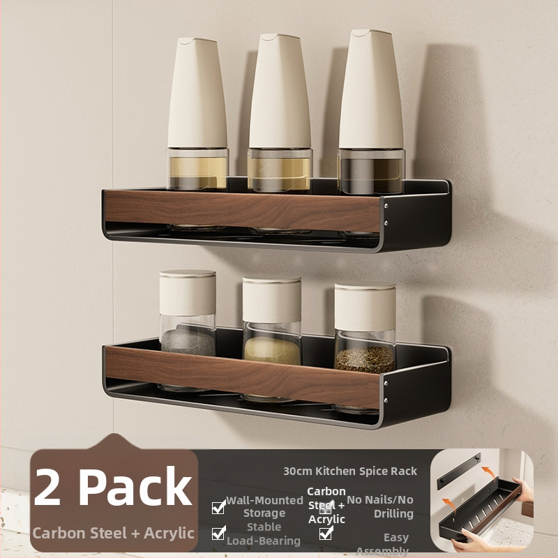 Bathboer Daugiafunkcinis virtuvės prieskonių laikiklis, anglies plienas + akrilas, sieninis montavimas, be gręžimo, paprastas modernus stilus