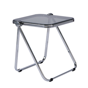 Πτυσσόμενη διαφανής ακρυλική πλευρική τραπεζάκι με μεταλλικό σκελετό και τετράγωνες γωνίες