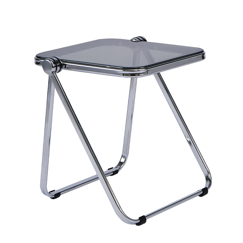 Πτυσσόμενη διαφανής ακρυλική πλευρική τραπεζάκι με μεταλλικό σκελετό και τετράγωνες γωνίες