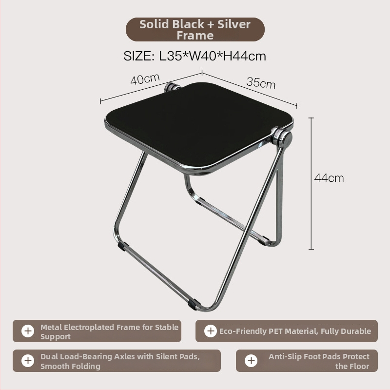 Sulankstomas skaidrus akrilinis šoninis staliukas su metalo rėmu, kvadratiniais kampais