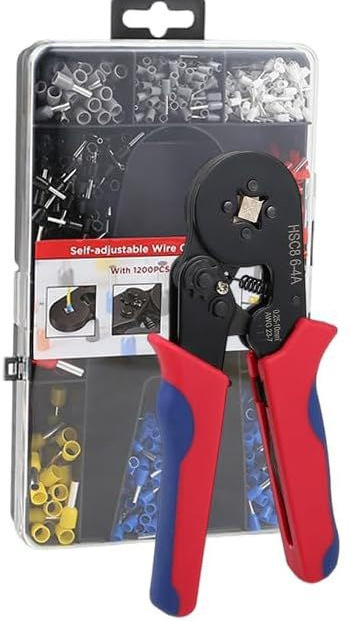 Bloc terminal de tip tubular, presare la rece, set plastic cu 1200 bucăți și clește de sertizare