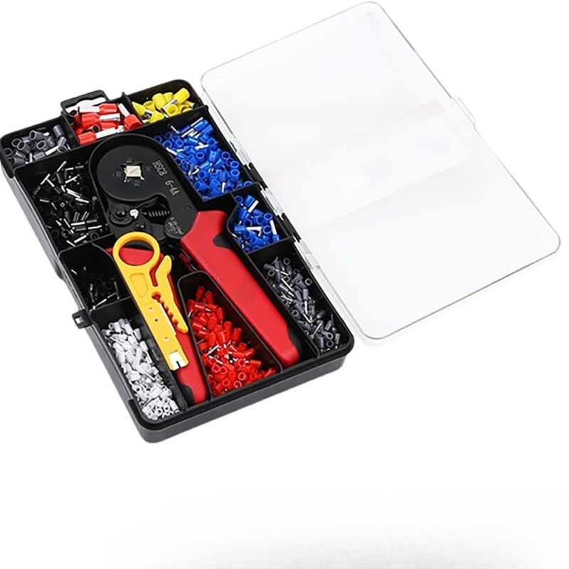 Bloc terminal de tip tubular, presare la rece, set plastic cu 1200 bucăți și clește de sertizare