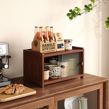 Stolni 3‑stupanjski rega za pohranu, otporan na prašinu, za šalice i čajne setove, bambus + akril + MDF