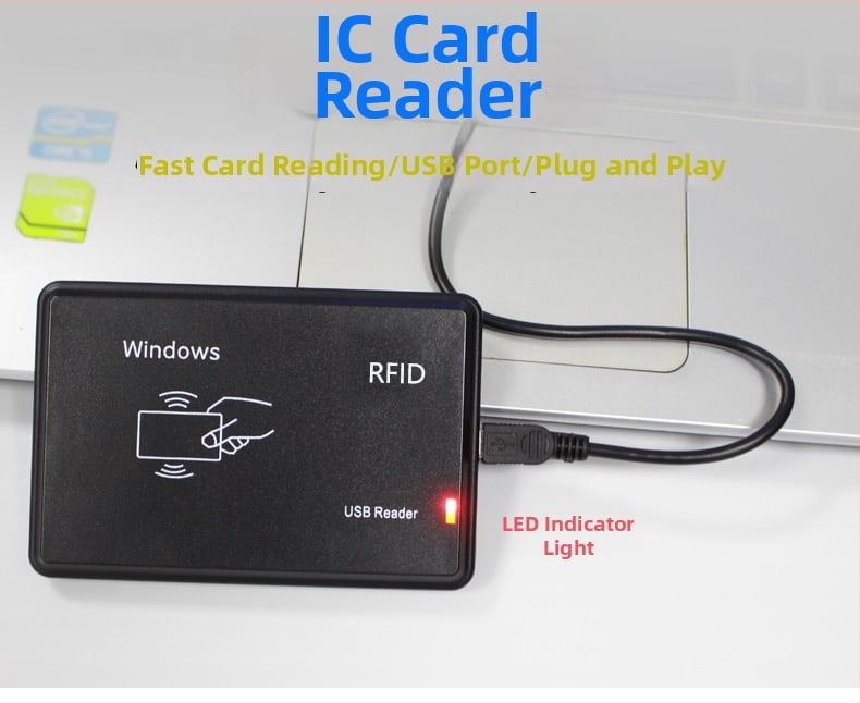 Bezkontaktis IC/M1 kortelių skaitytuvas, 13,56 MHz, nuskaitymo laikas 0,1 s, jutiklio diapazonas 3–10 cm