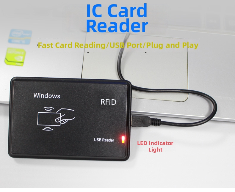 Bezkontaktis IC/M1 kortelių skaitytuvas, 13,56 MHz, nuskaitymo laikas 0,1 s, jutiklio diapazonas 3–10 cm