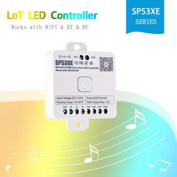 SP530E IoT LED valdiklis su dviejų režimų pagrindine mikroschema (Model SP530E, Prekė HELIGHT, Įtampa DC5-24V, Valdymo metodas Bluetooth programėlė ir nuotolinis valdymas, Valdymo diapazonas 10-20 m)