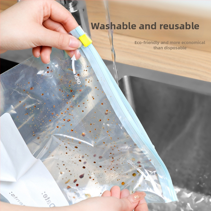 Maisto kokybės PE vakuuminiai maišeliai šaldytuvui, storesni, savarankiškai uždaromi, tinkami šaldymui (-60°C–100°C), pakuotė 15/20/25 vnt.