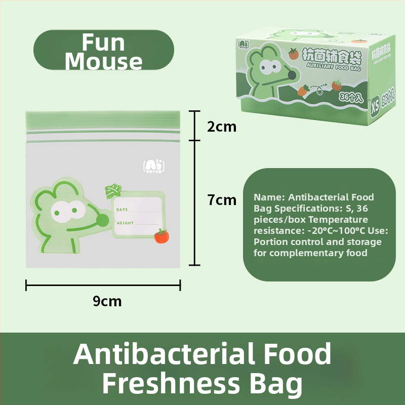 Užsąvarinė maišelis maistui laikyti, antibakterinis, maisto kokybės PE; Medžiaga: PE; Uždarymo ilgis: 5–20 cm; Storio tolerancija: ±0.1–0.3 mm; 36 vnt dėžutėje; Prekės ženklas: Junyu.