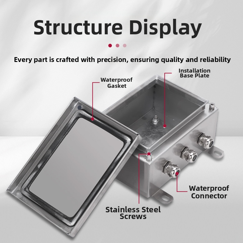 304 ārējā nerūsējošā tērauda terminālā kārba, ūdensnecaurlaidīga kabeļu sadales kārba, 1 mm plākšņu biezums, CCC sertifikāts