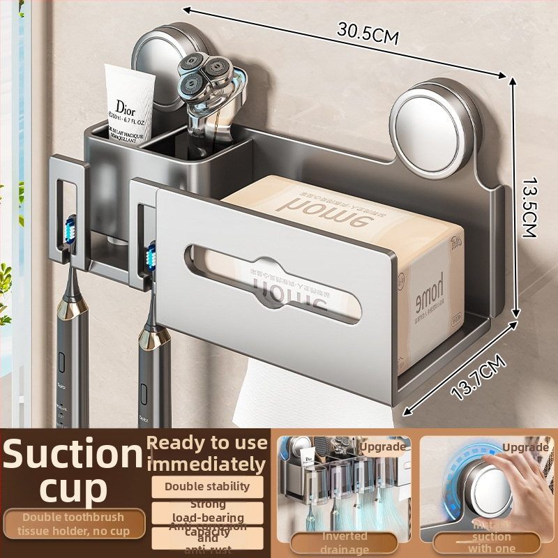 Šepetėlių laikiklis ir burnos skalavimo puodelio laikymo rėmas, sieninis montavimas, dviejų dalių komplektas (Prekės ženklas Baihan, Medžiaga Space Aluminum, Danga: Purškiamas plastikas, Stilius: Moderni paprastumas)