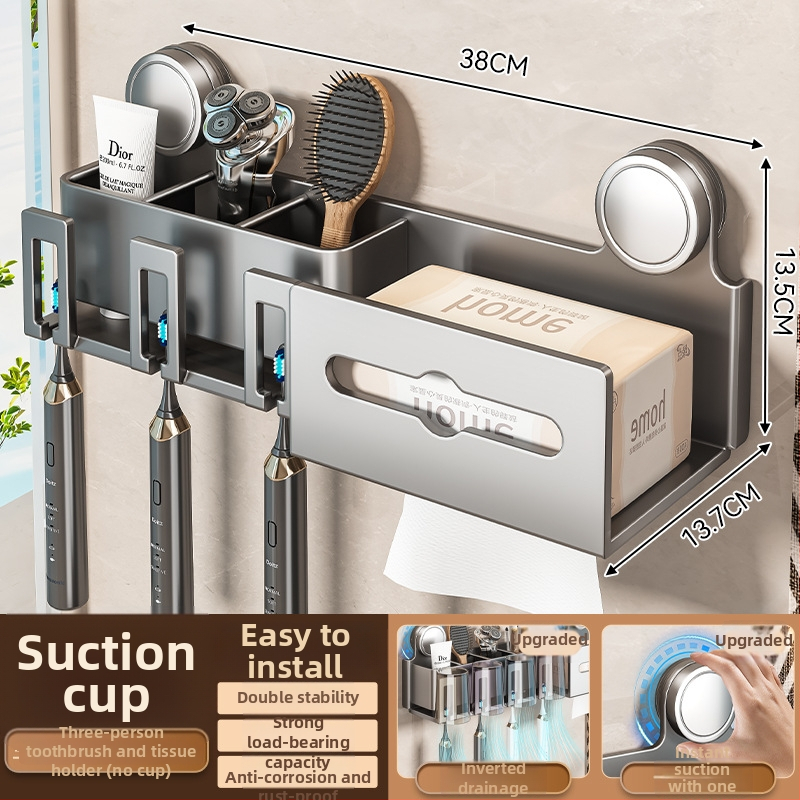 Šepetėlių laikiklis ir burnos skalavimo puodelio laikymo rėmas, sieninis montavimas, dviejų dalių komplektas (Prekės ženklas Baihan, Medžiaga Space Aluminum, Danga: Purškiamas plastikas, Stilius: Moderni paprastumas)