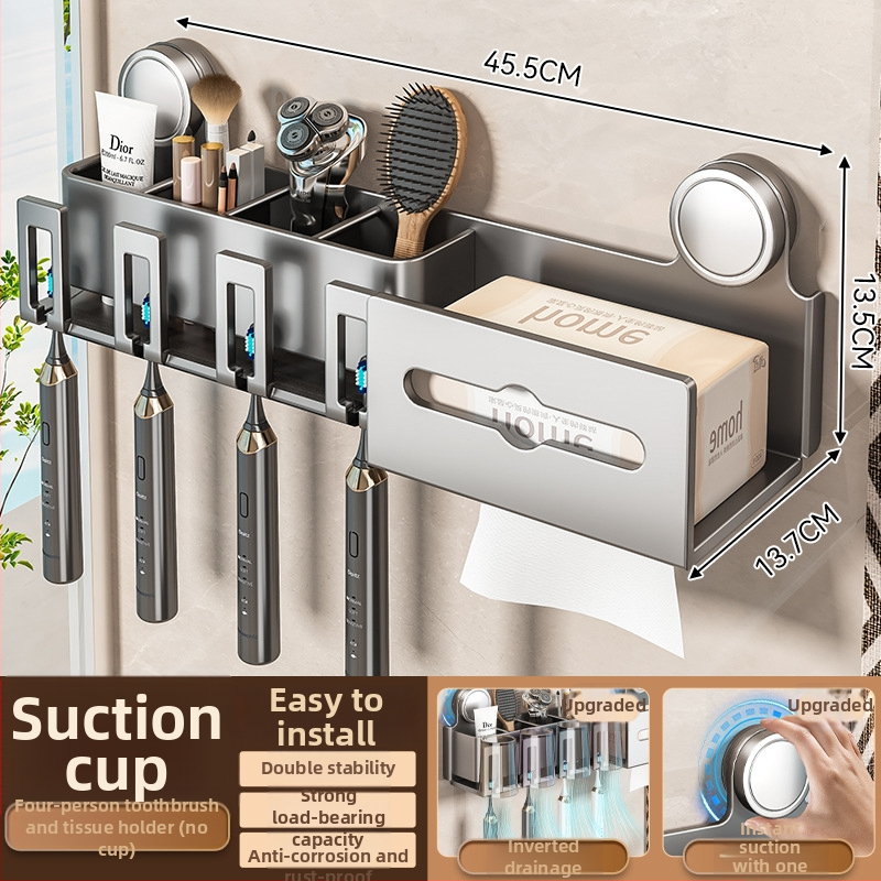 Šepetėlių laikiklis ir burnos skalavimo puodelio laikymo rėmas, sieninis montavimas, dviejų dalių komplektas (Prekės ženklas Baihan, Medžiaga Space Aluminum, Danga: Purškiamas plastikas, Stilius: Moderni paprastumas)