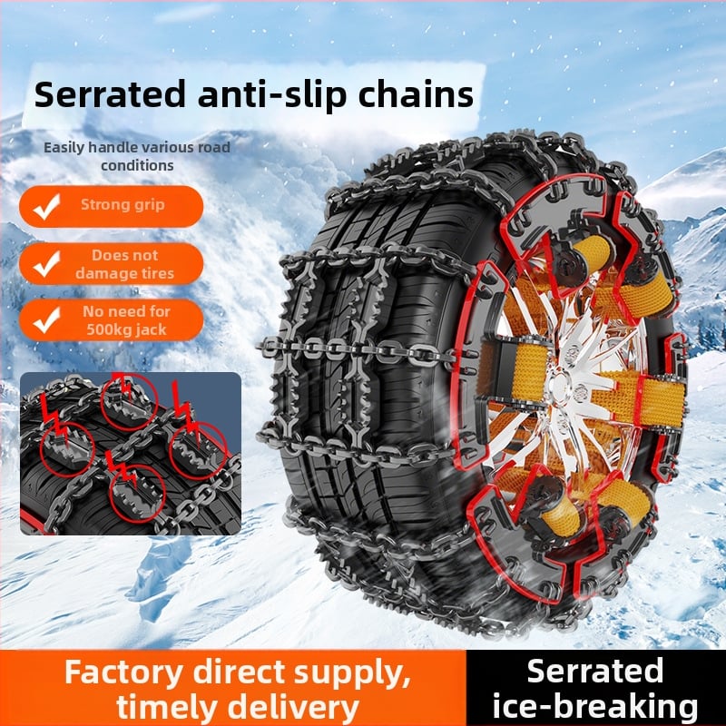 Talverehvide libisemisvastane kett zig-zag mustriga auto-, maastiku- ja mikroautodele; sobib rehvi suurustele 165–265