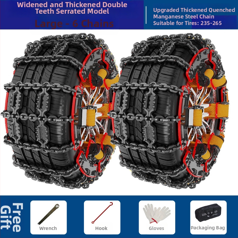 Talverehvide libisemisvastane kett zig-zag mustriga auto-, maastiku- ja mikroautodele; sobib rehvi suurustele 165–265