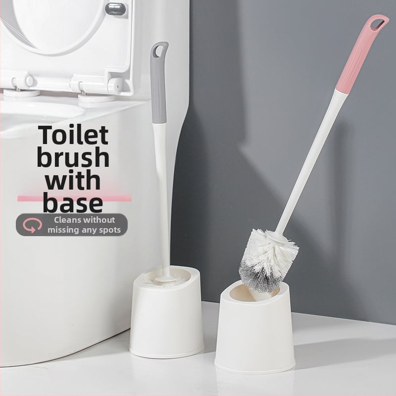 Toaletės šepetėlis su minkštomis šerelėmis, apvali galva, sieninis laikiklis su apsauga nuo purslų, ilgą kotą, su pagrindu, iš plastiko