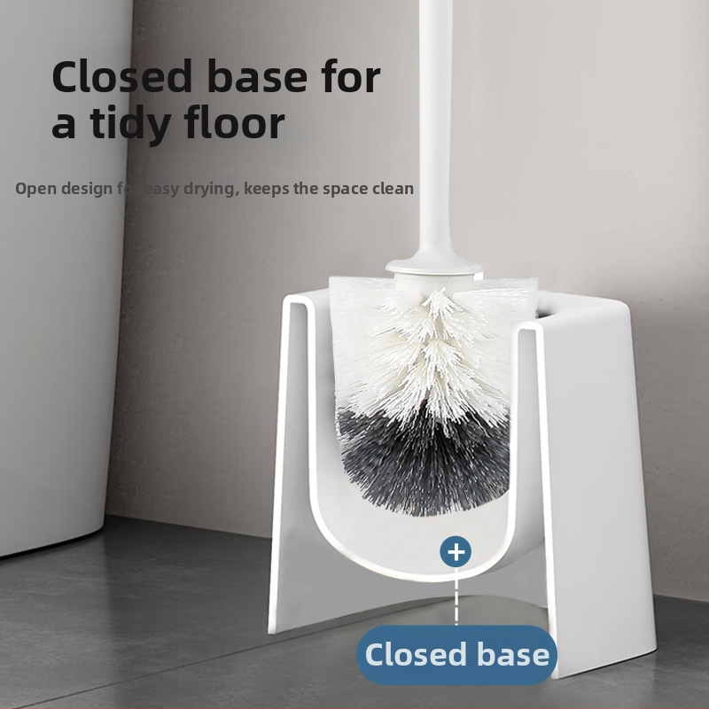 WC-pintsel pehmete harjastega, ümmarguse peaga, seinale kinnitatav pritsmekaitsega disain, pikk käepide, alus kaasas, plastikust