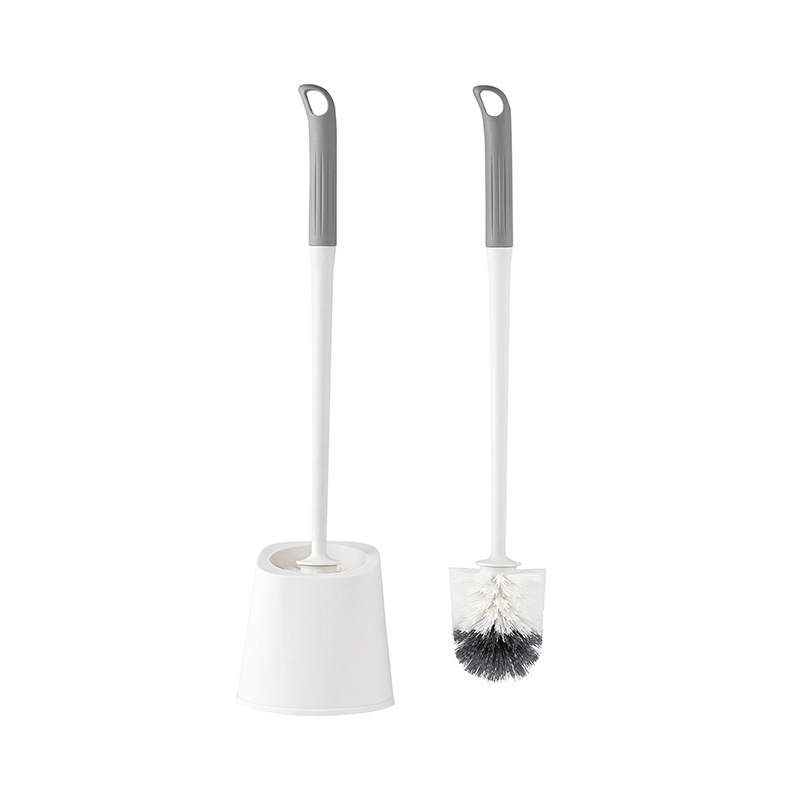 Тоалетна четка с меки четинки и кръгла глава, стенна защита срещу пръски, дълга дръжка, с основа, пластмасова конструкция