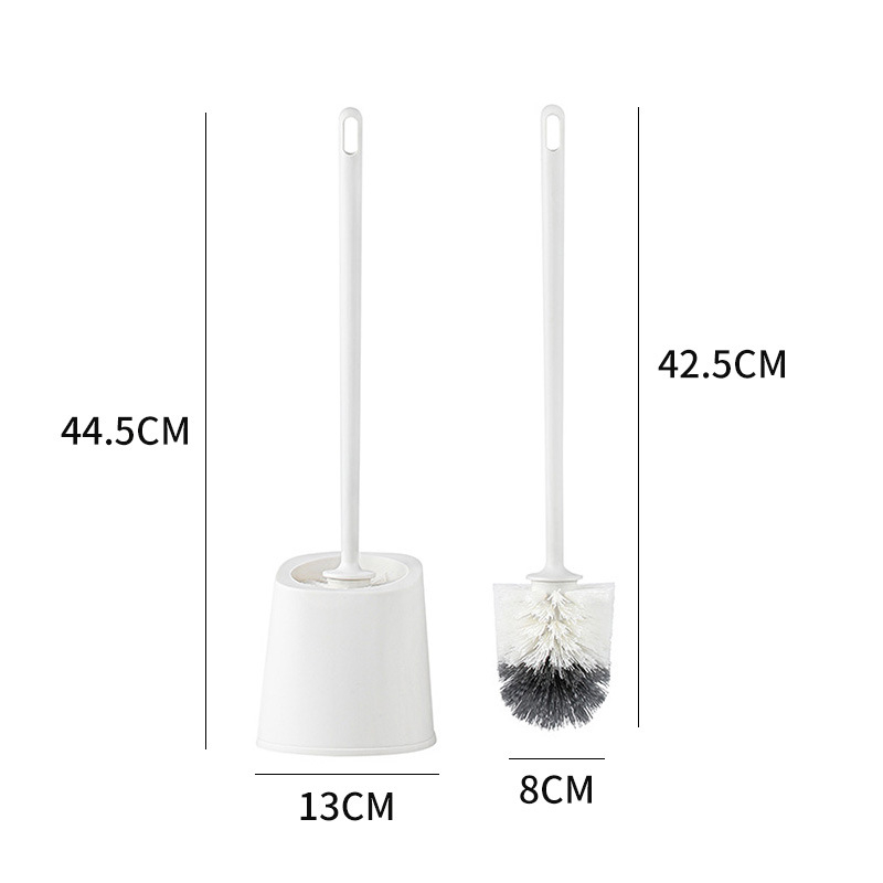 Тоалетна четка с меки четинки и кръгла глава, стенна защита срещу пръски, дълга дръжка, с основа, пластмасова конструкция