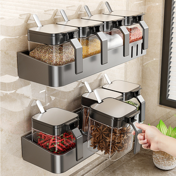 Zidni set držača začina od nehrđajućeg čelika, posude za sol i začine, za čvrste začine, lansirano 2024