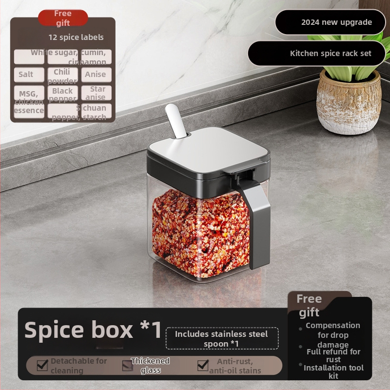 Nástenný set na korenie z nehrdzavejúcej ocele, fľaštičky soľ a korenie, pre pevné korenie, uvedený v roku 2024