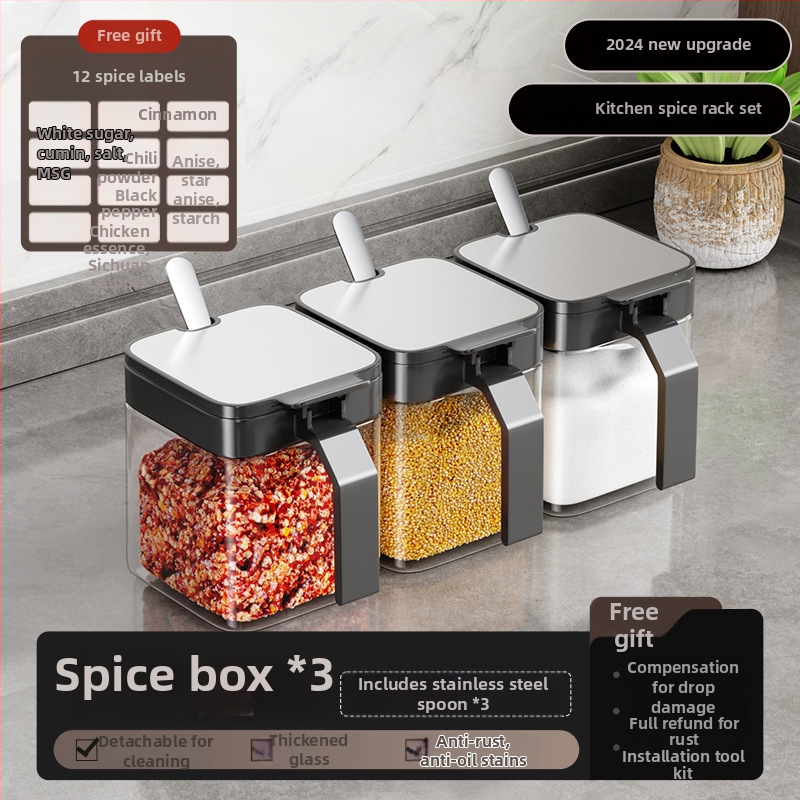 Nástenný set na korenie z nehrdzavejúcej ocele, fľaštičky soľ a korenie, pre pevné korenie, uvedený v roku 2024