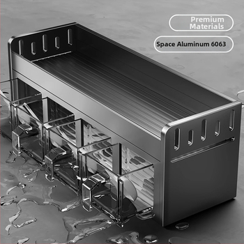 Regál na korenie, hliník, nástenný, bez vŕtania, viacúčelový kuchynský organizér