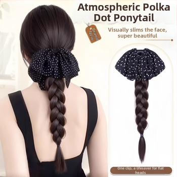 Parochňa s chvostom – ručne tkaná, tepelne odolné syntetické vlákna, spona na zapnutie, mašlička s bodkami, nie je farbiteľná ani žehliť