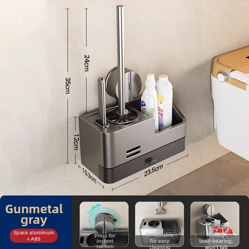 Xinyan Vonia: Sieninis tualeto šepetėles laikiklis su siurbimo kilpa ir vonios sandėliavimo lentyna, apkrova 20 kg, modelis 001-M04-NB, plastiko purškimo paviršiaus apdaila