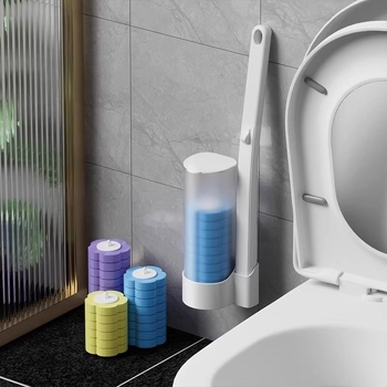 Egyszer használatos vécé kefével, cserefej készlettel, falra szerelhető, holt zónák nélkül; Saint-wang műanyag, modern egyszerű stílus